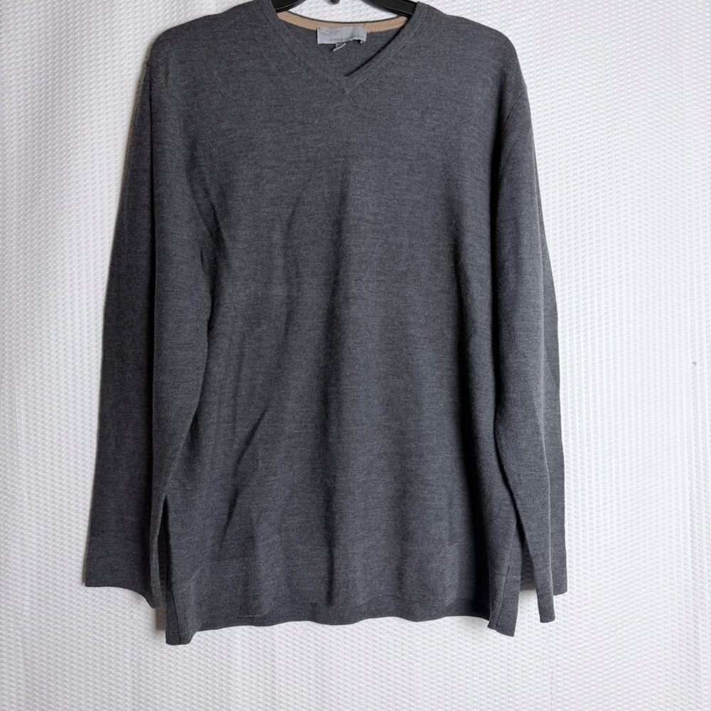 Greg Norman Merino Wool Men V Neck Long Sleeve Sweater Gray Large‎ Cozy Warm